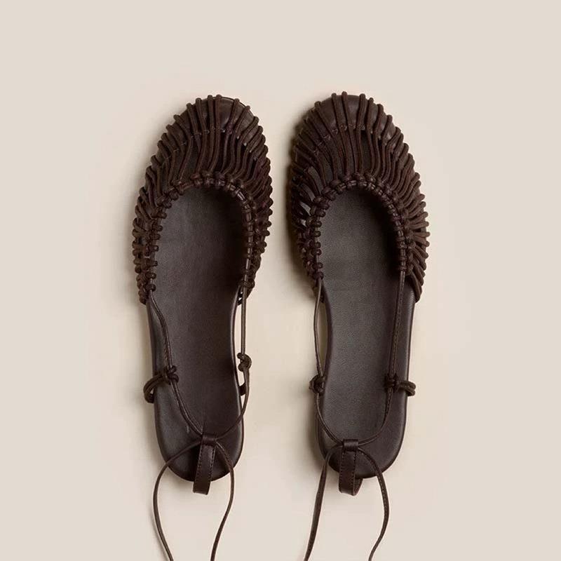 Niche Hand-woven Vintage Genuine Twine Grip Flat Sandals