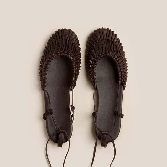 Niche Hand-woven Vintage Genuine Twine Grip Flat Sandals