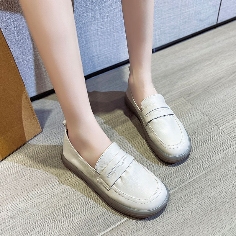 Women's Layer Cowhide Easy Wear Thin Soft Bottom Slip-on Shallow Women's Casual Shoes