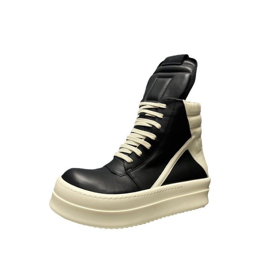 Women's & Men's Thick-soled Height Increasing Black White Main Sneakers