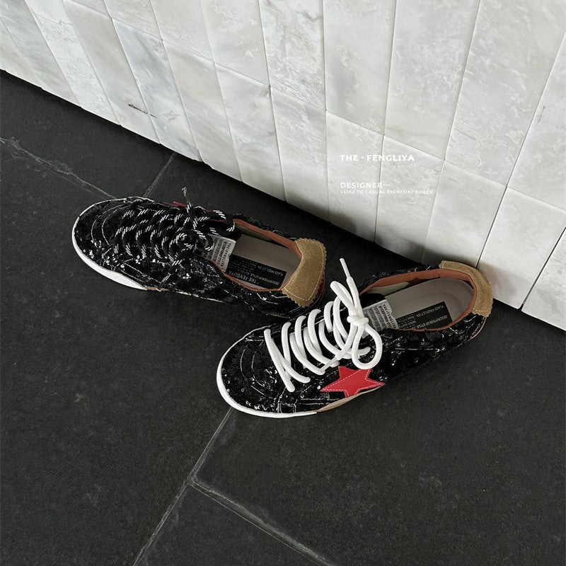 Women's Style Sier Paillette Retro Distressed Star Little Dirty Women's Casual Shoes