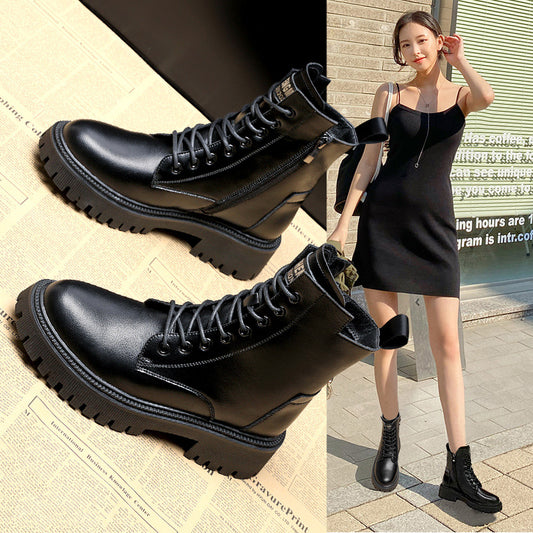 Women's For Cattlehide Fashion Platform Ankle British Style Retro Boots