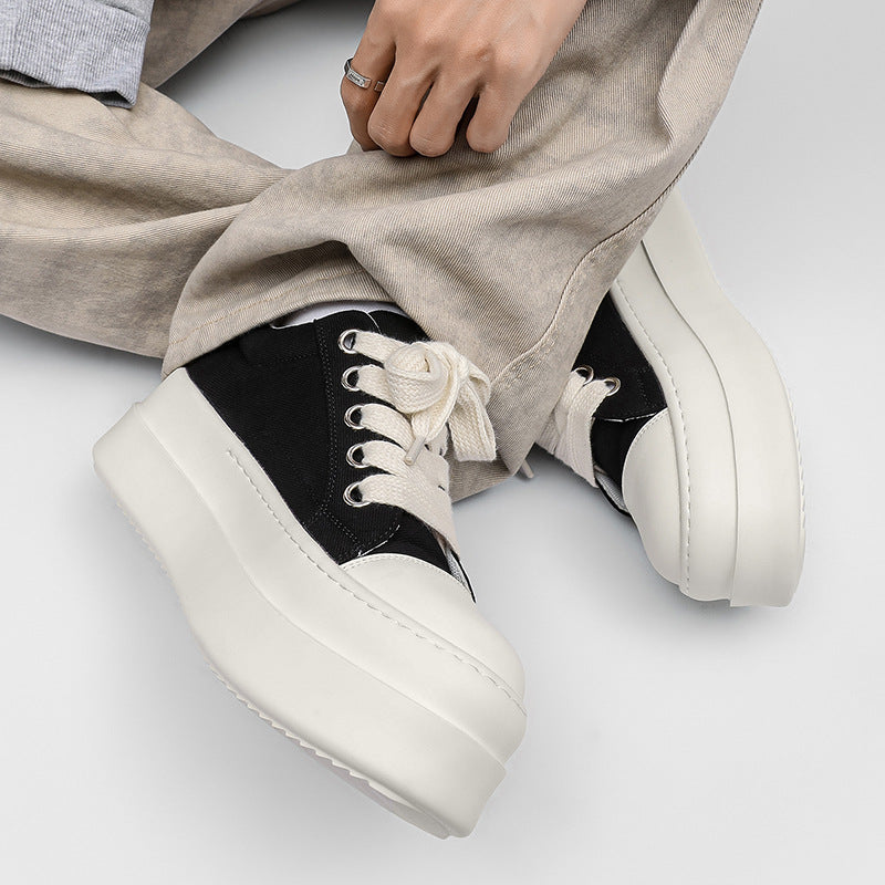 Men's Breathable Thick-soled Fashionable White Black Sneakers