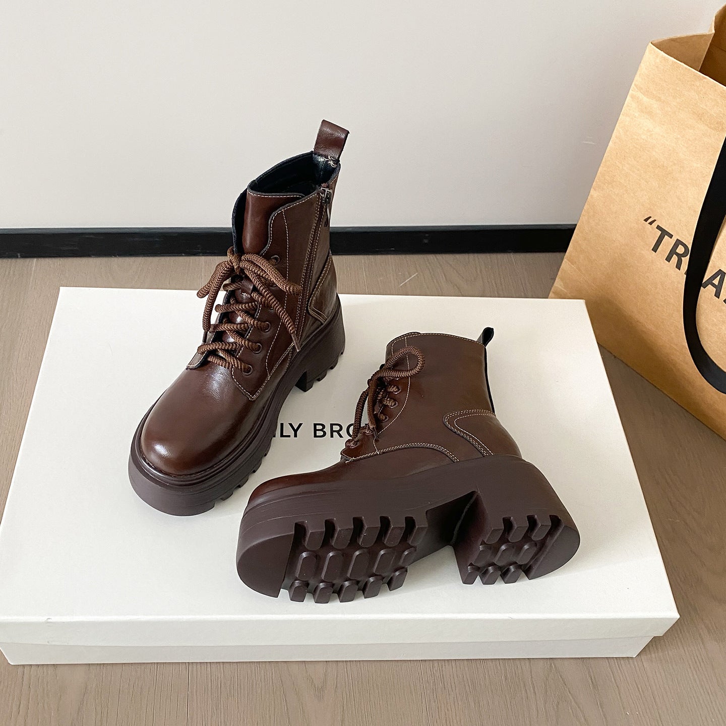 Women's Hight Increasing Martin Platform Single Lace Up Women's Leather Boots
