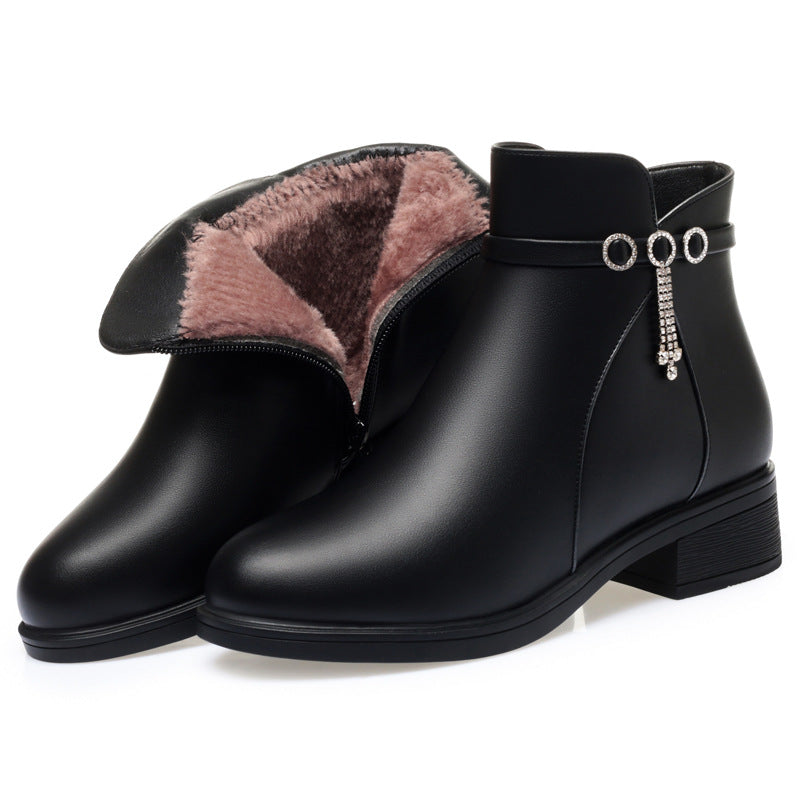 Women's Mother's Soft Bottom Short Mid Fleece-lined Women's Shoes