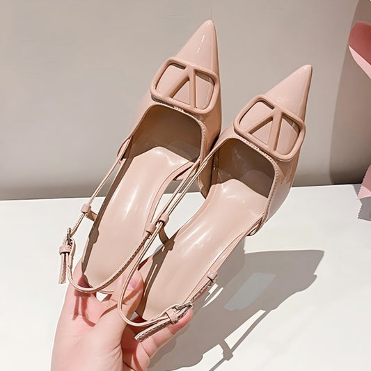 Women's Style One-word Beautiful V Buckle Classy Stiletto Pointed Toe Closed High Heeled Sandals
