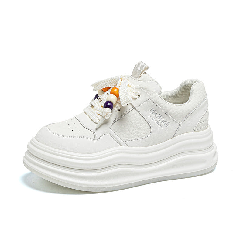 Women's Platform White Round Toe Lace Up Heightened Small Skate Sneakers