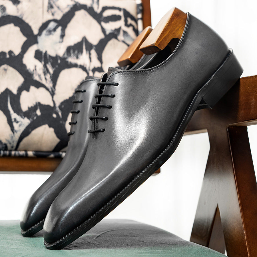Men's One-piece Oxford Formal Wear Genuine British Men's Business Leather Shoes