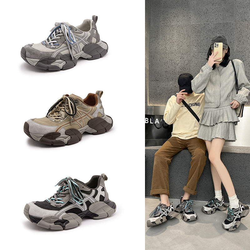 Women's Couple Retro Gray Dad Platform Lace Women's Sports Shoes