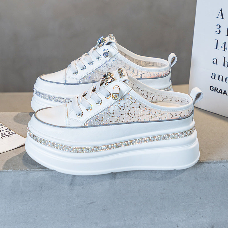 Women's Insole Small Breathable Mesh Rhinestone Pearl Slippers