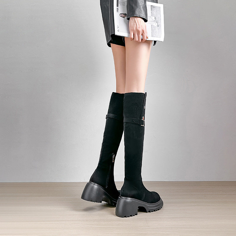 Women's Suede Thick-soled Stretch Widened Long Veet Boots