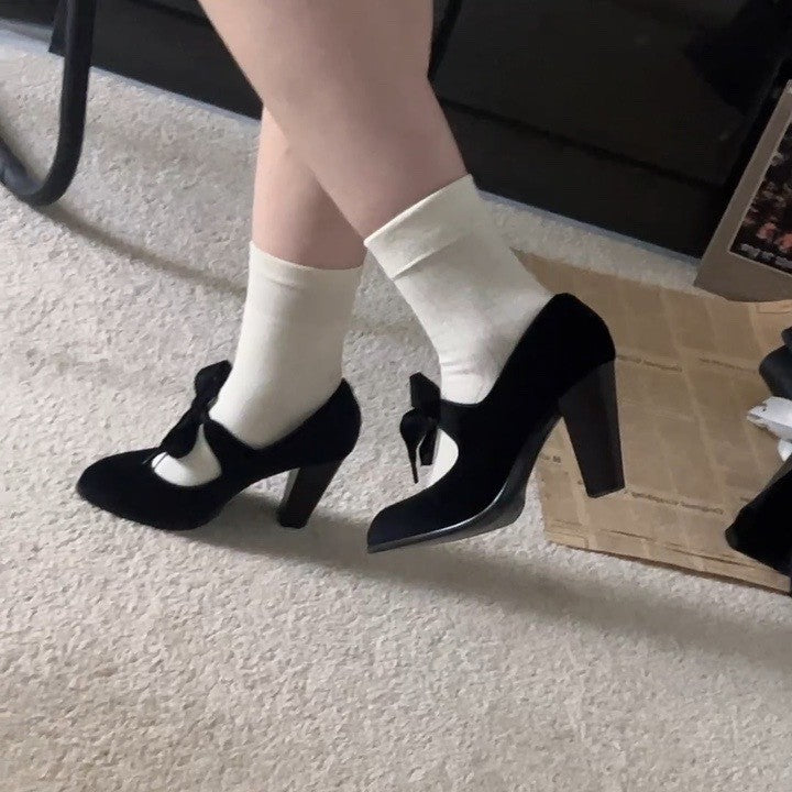 Women's Round Toe Low-cut Chunky High Outer Wear Temperament With Heels