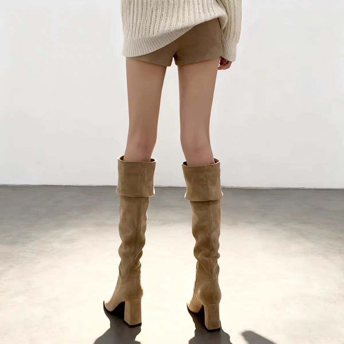 Women's Two-way Foldable High Pointed Pile Style Boots
