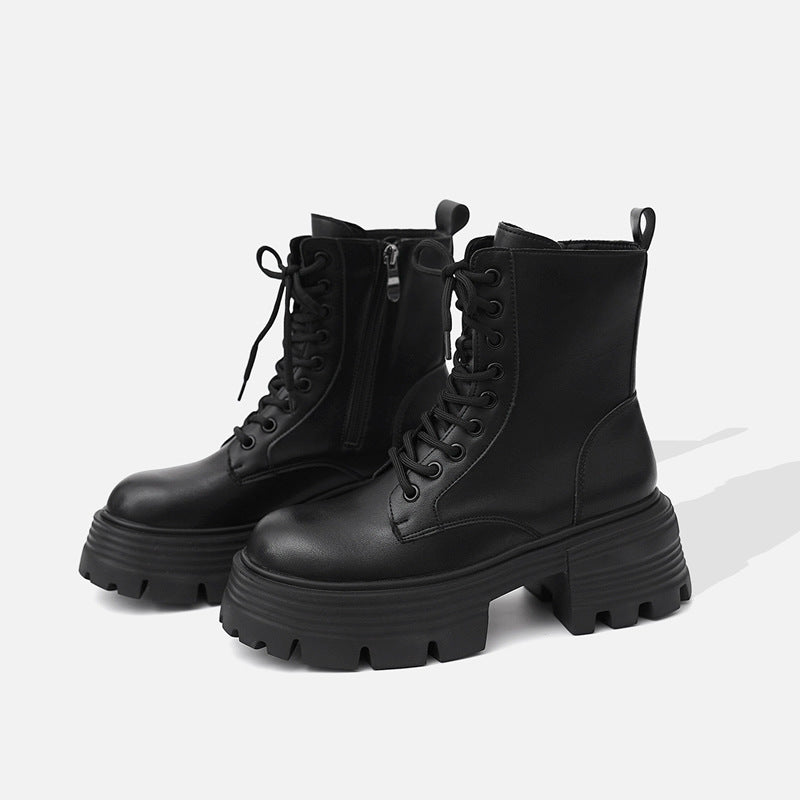 Women's Thick Bottom Height Increasing Insole British Women's Leather Boots