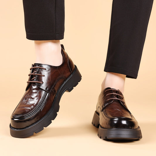 Men's Bottom Lace Up Round Toe Business Genuine Leather Shoes