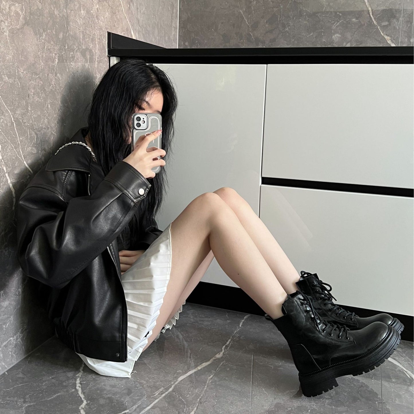 Women's Pleated Platform Martin Autumn Fashion British Boots