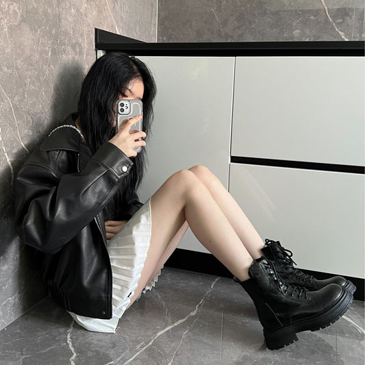 Women's Pleated Platform Martin Autumn Fashion British Boots