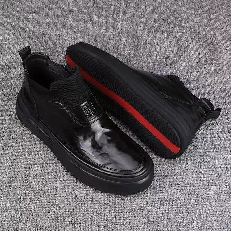 Men's Fleece Lined Fashion First Layer Side Men's Business Leather Shoes