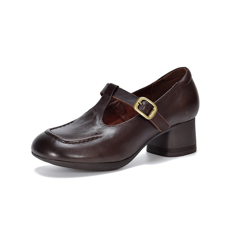 Women's Layer Of Cowhide Mid Retro Soft Bottom Women's Casual Shoes