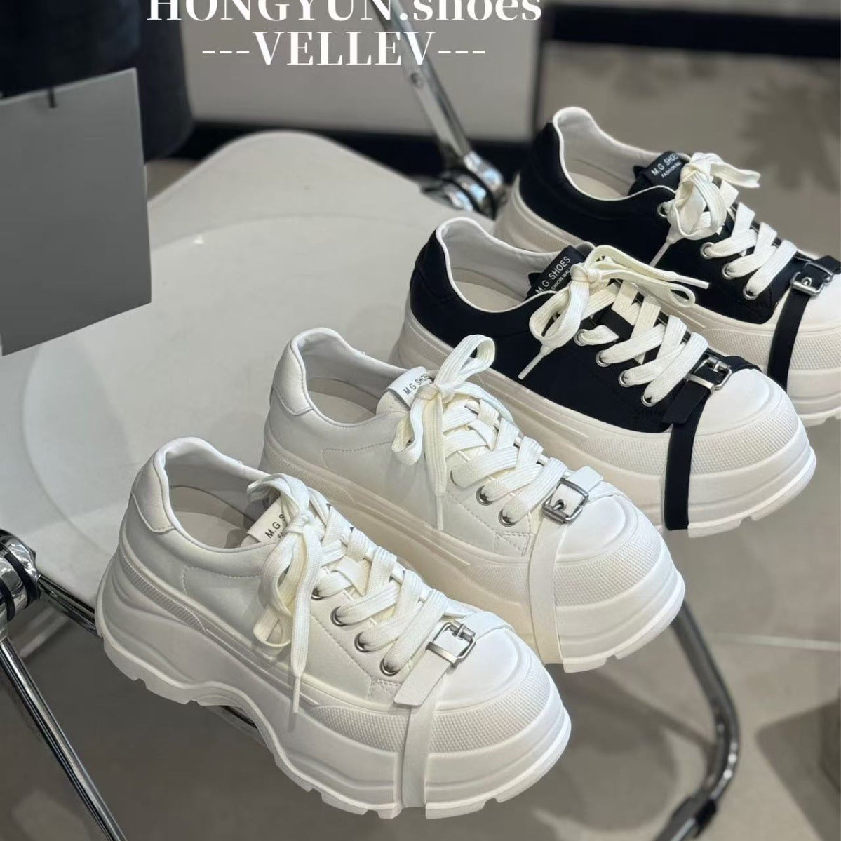 Women's Red Rhyme Korean Style Muffin Bottom Elevator Wild White Women's Casual Shoes