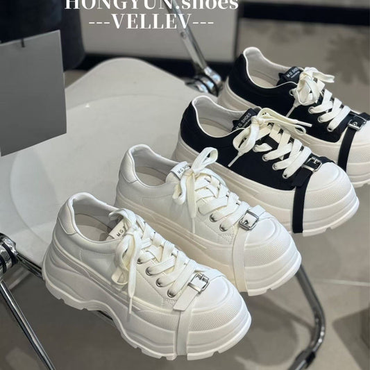 Women's Red Rhyme Korean Style Muffin Bottom Elevator Wild White Women's Casual Shoes