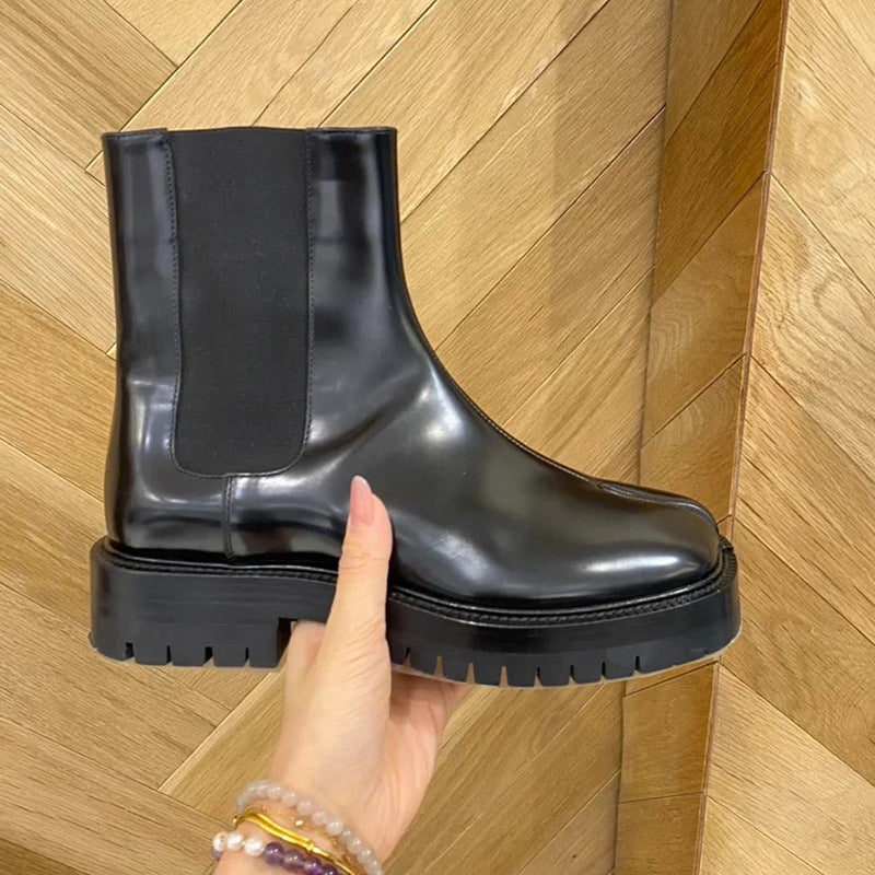 Women's British Style Horseshoe Short Stretch Personality Design Chelsea Women's Leather Boots