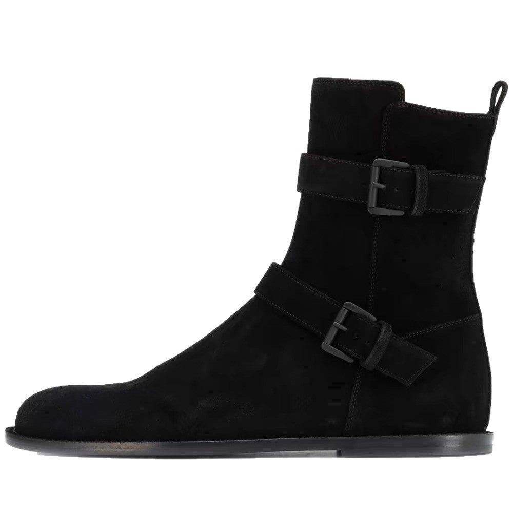 Women's Suede Flat Ankle Genuine Belt Buckle Women's Leather Boots
