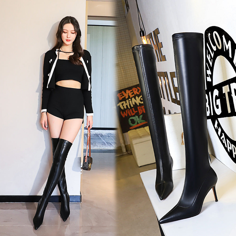 Fashion Sexy Nightclubs Thinner Simple Stiletto Pointed Toe Leg Trimming Heels