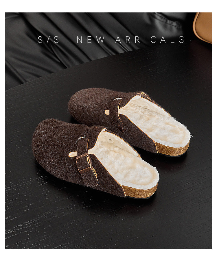 Women's Furry Toe Cap Semi Retro Platform Slippers