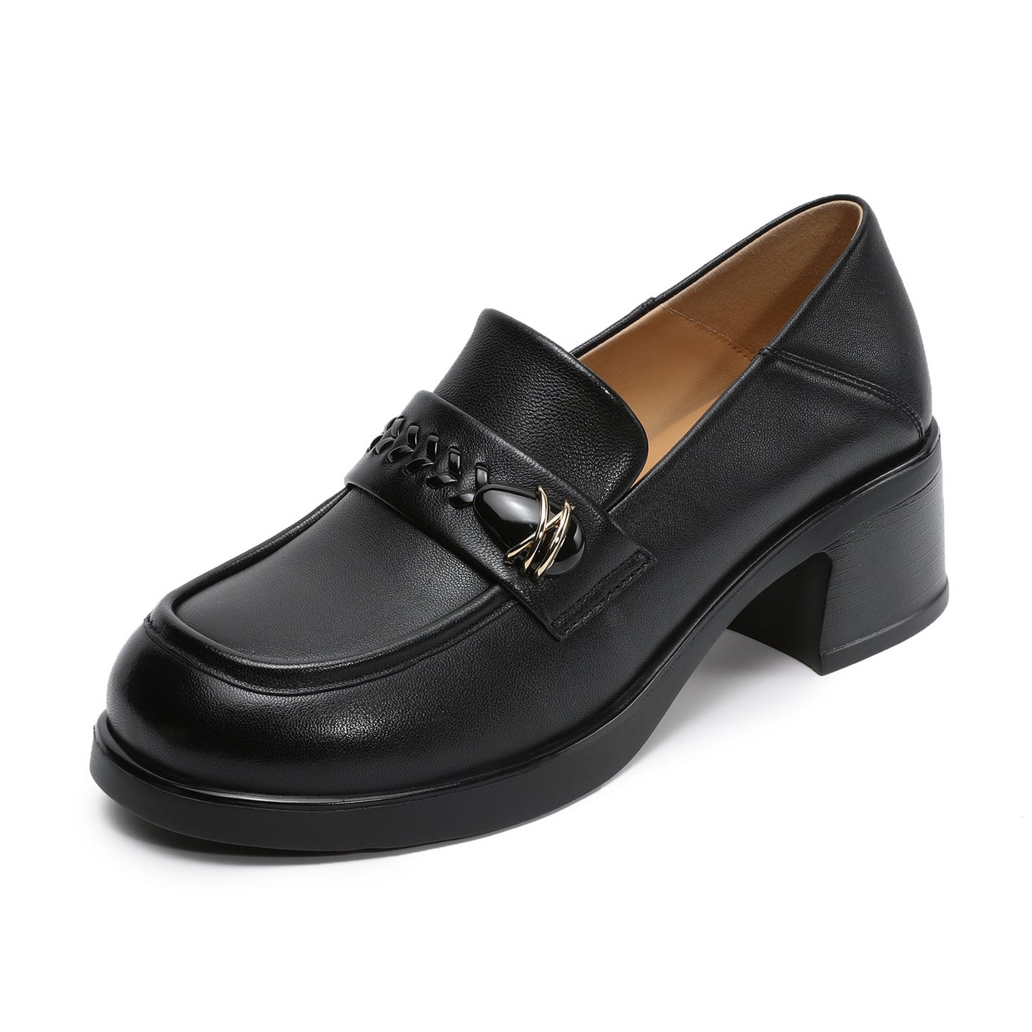 Women's Sheepskin Chunky Spring Genuine Slip-on Mid Round Loafers