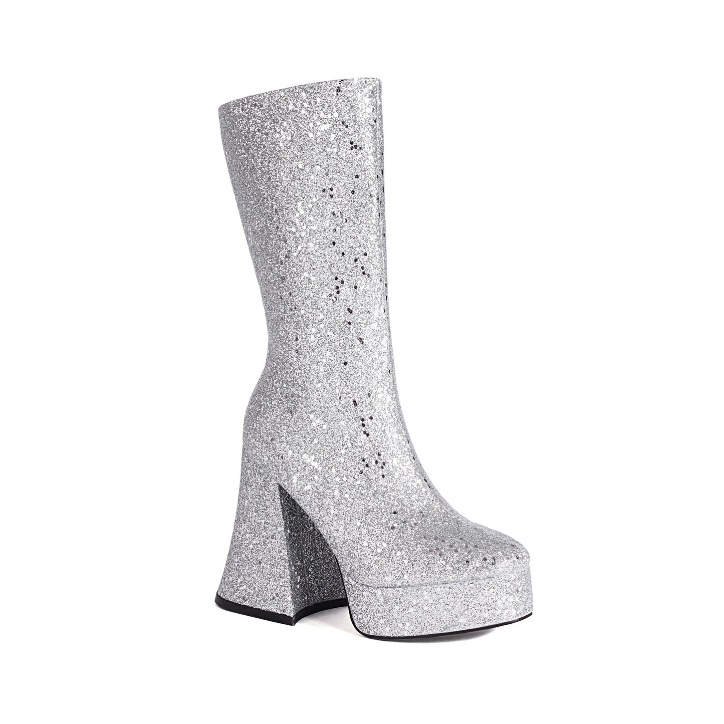 Square Toe High Chunky Sequined Horn Fashion Boots
