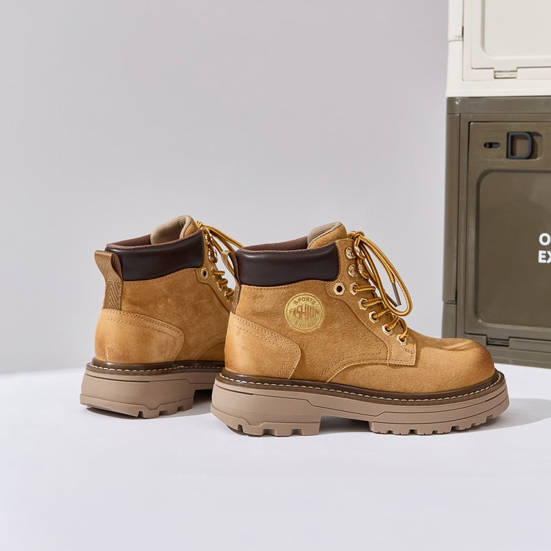 Wang Worker Couple Outdoor Travel Height Increasing Insole Platform Women's Leather Boots