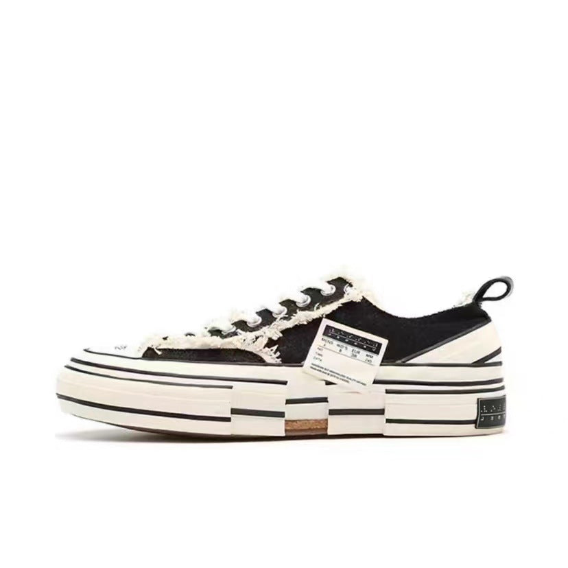 Women's & Men's Support Frayed Edge Trendy Thick Sole Increased Women's Canvas Shoes