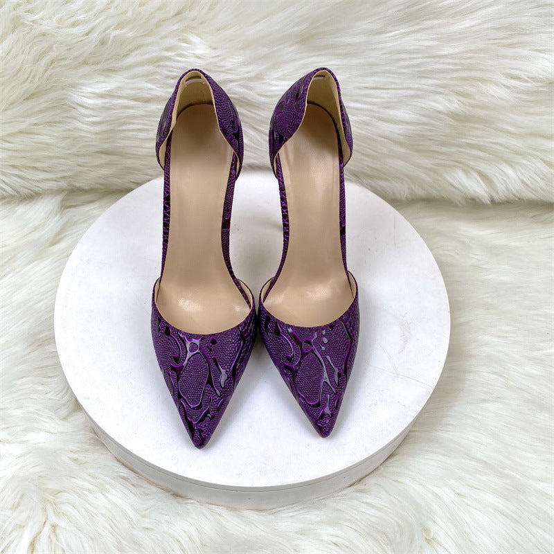 Women's Purple Embossed Pointed Toe Shallow Mouth Sandals