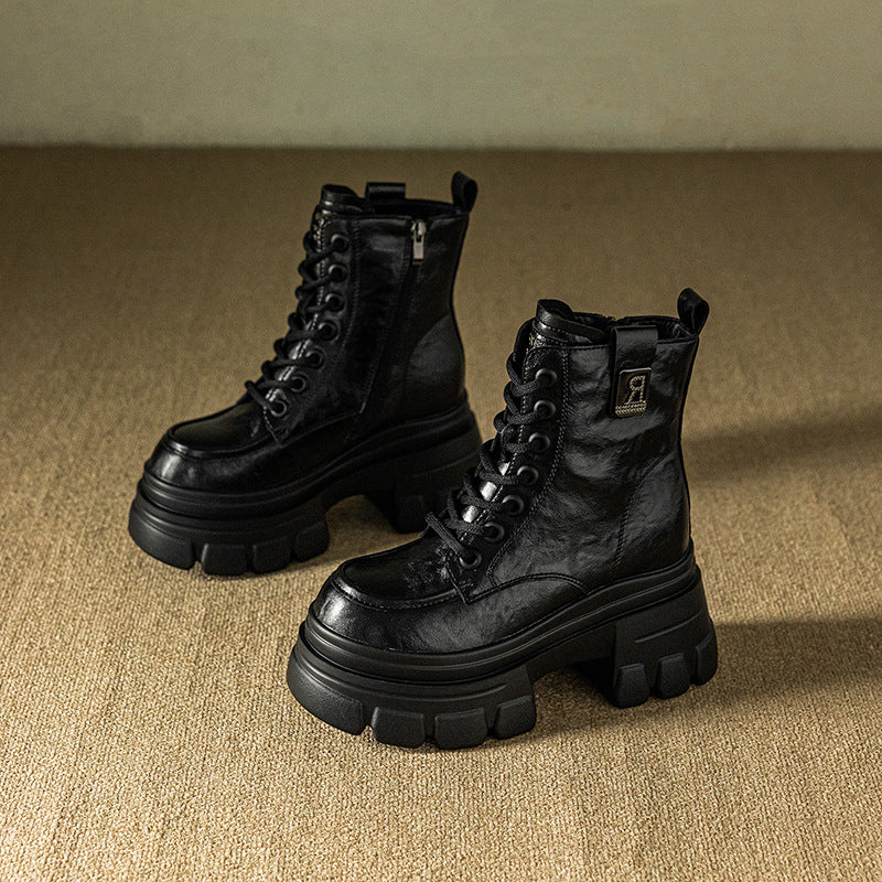 Women's Elevator Fleece-lined Small Platform Ankle Retro Easy Boots