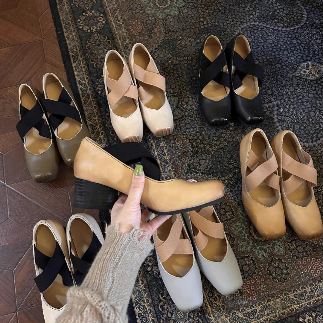 Version Square Head Ballet High Authentic Retro Pig Nose Chunky Women's Casual Shoes