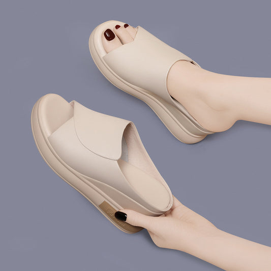 Women's First Layer Cowhide Wedge Summer Fashion Slippers