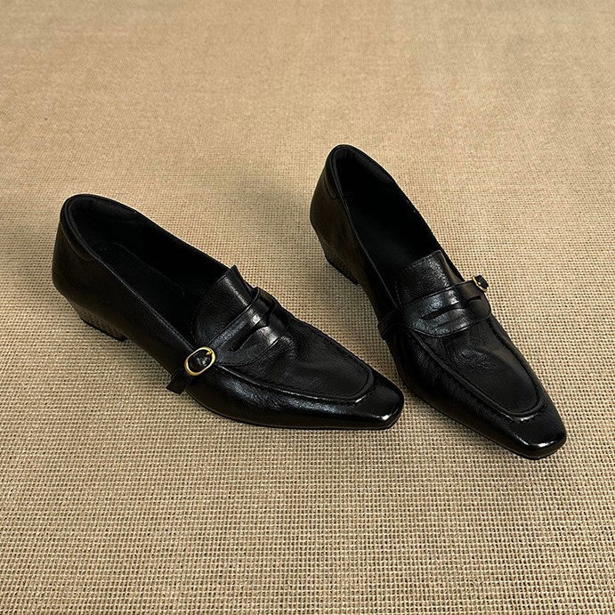 Women's Version Low Elegant Authentic French Style Commuter Slip-on Leather Shoes