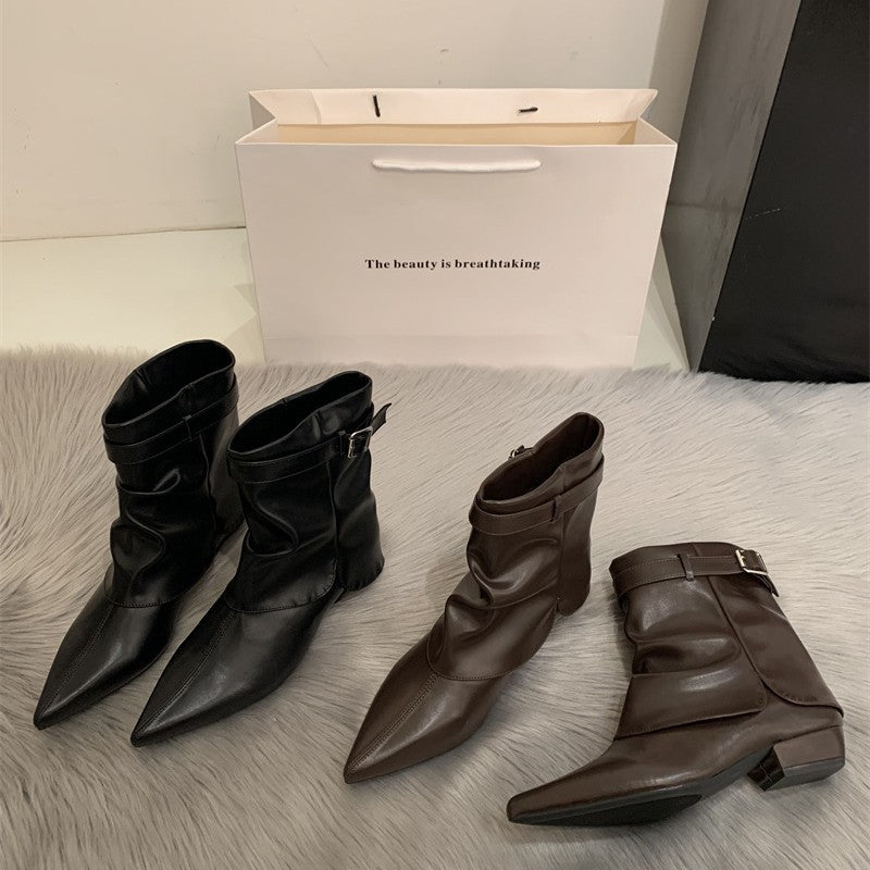 Outer Wear Retro Dignified Sense Of Design Women's Leather Boots