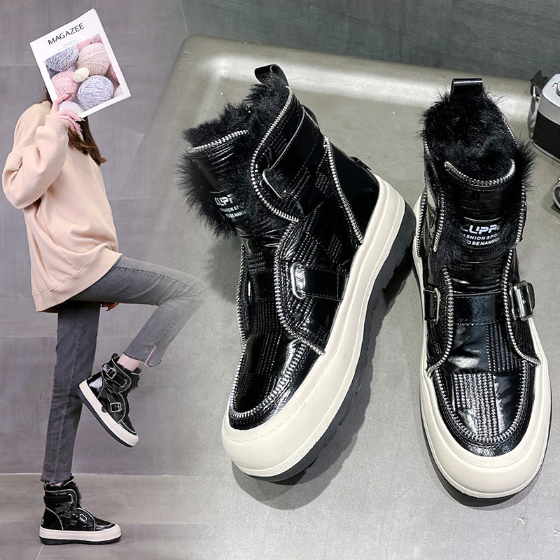 Women's Winter Fleece-lined Thick Short Zip Platform Snow Boots