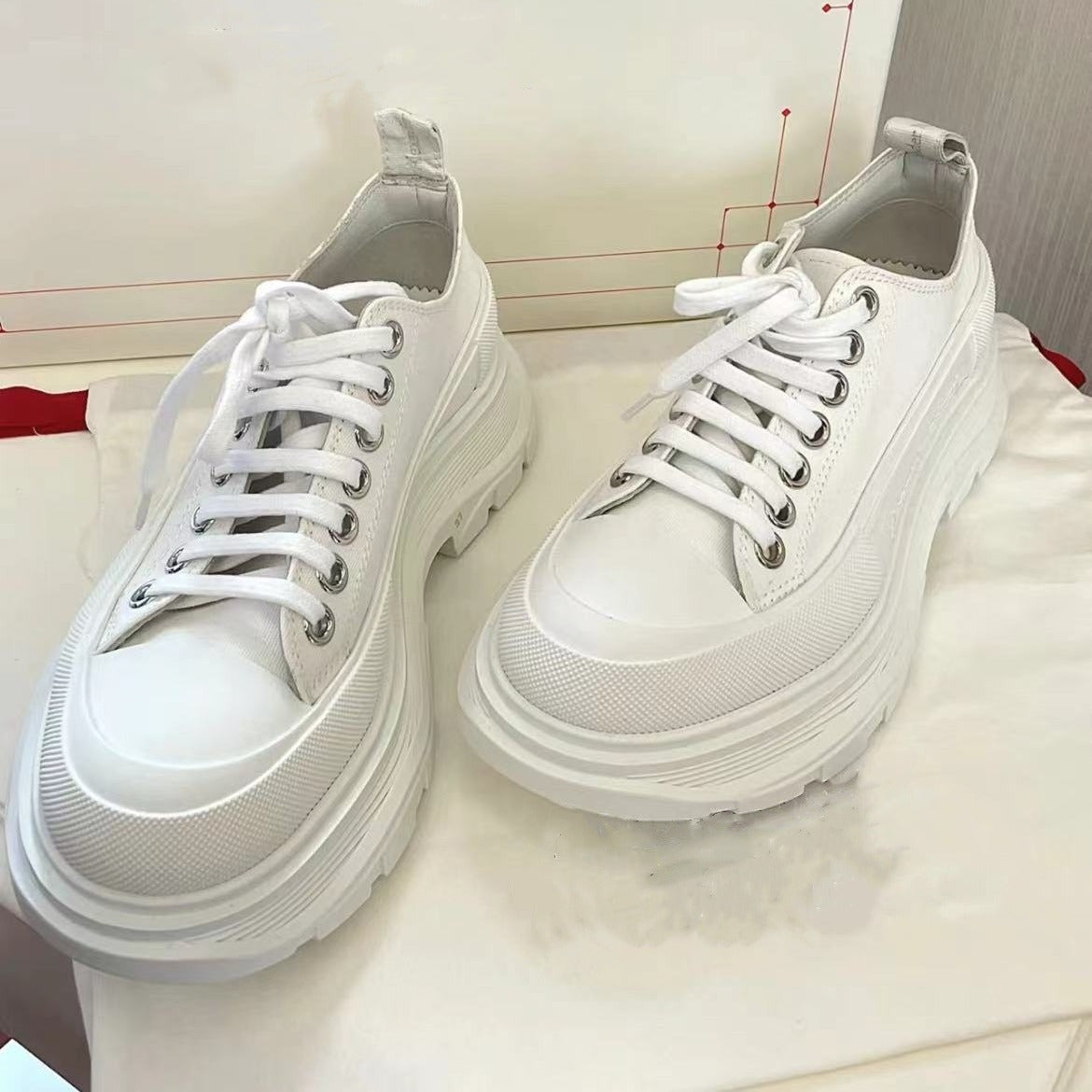 High Version Mcqueen Versatile Muffin Platform White Increased Women's Canvas Shoes