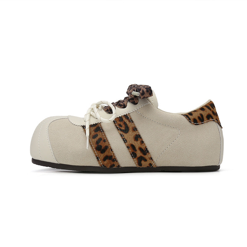 Women's Insole Vintage Leopard Print Suede Round Toe Ugly Cute Contrast Women's Casual Shoes