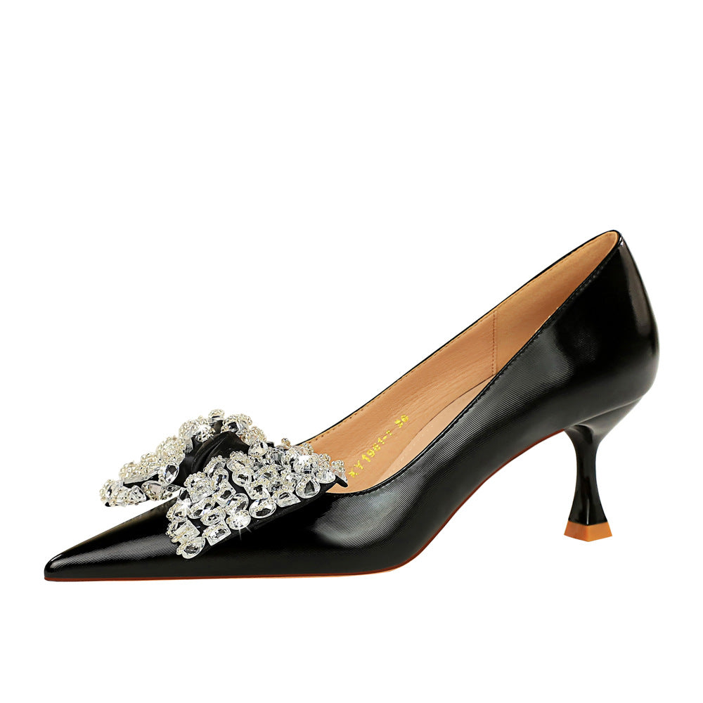 Women's Glass High Low-cut Pointed Toe Rhinestone Women's Shoes