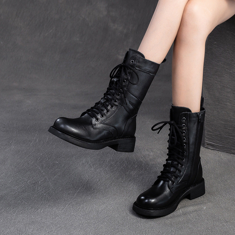 Women's British Style Flat Motorcycle Fashionable Retro Boots