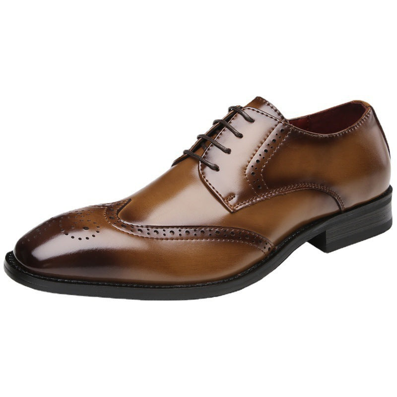 Men's Carving Brogue British Genuine Formal Wear Derby Pointed Leather Shoes