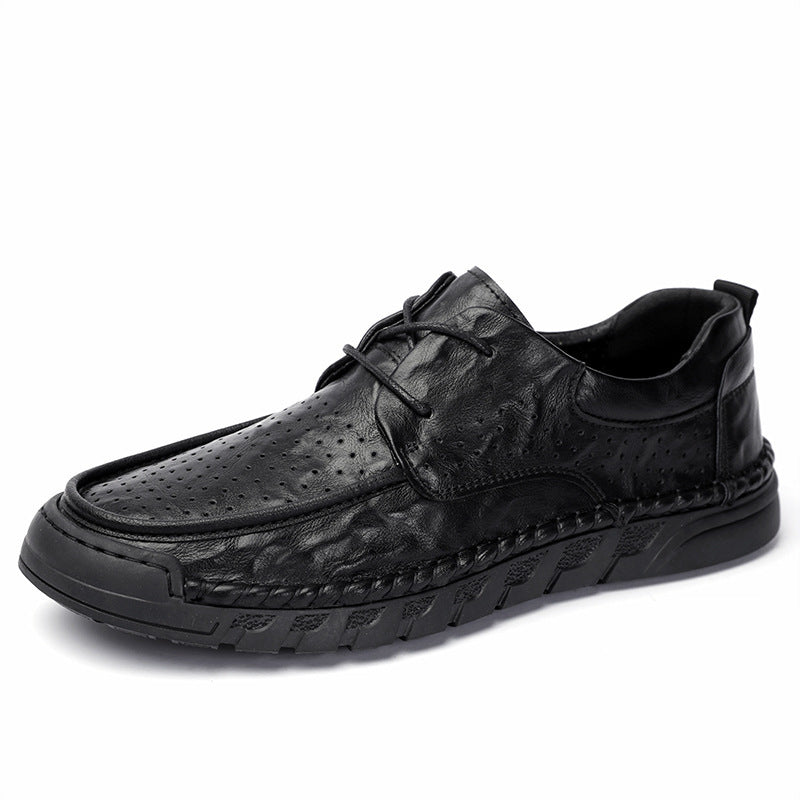Men's Handmade Stitching Business Round Head Soft Bottom Hollow Punch Men's Casual Leather Shoes