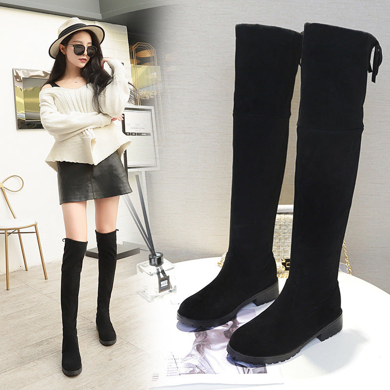 Long Female Slimming Thick Pointed Toe Boots