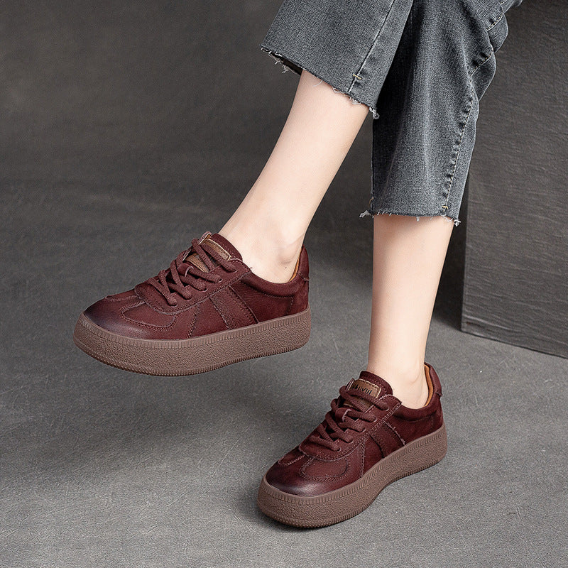 Women's Solid Color First Layer Cowhide Low-cut Women's Casual Shoes