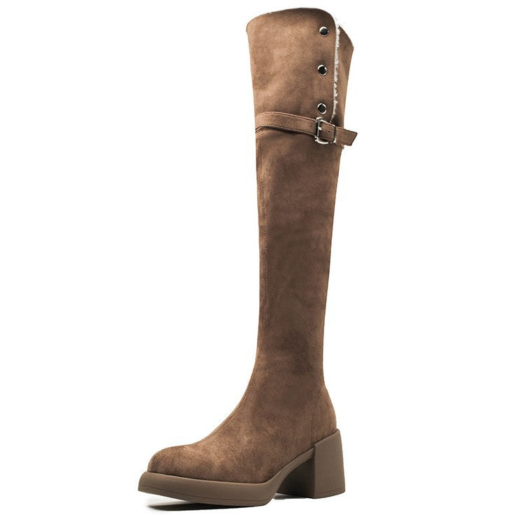 Women's Suede Over The Knee Winter Foldable Thick High Fleece-lined Boots