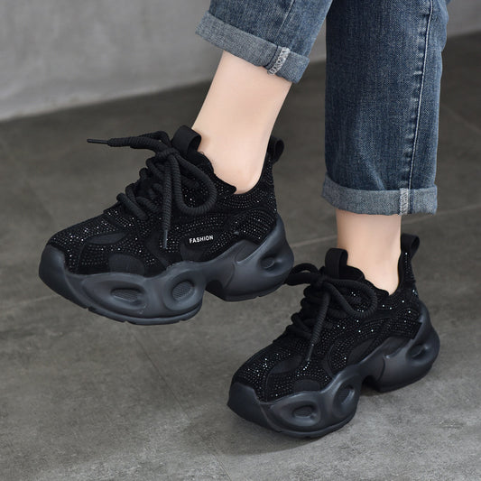 Women's Small Starry Rhinestone Dad Spring Genuine Platform Women's Sports Shoes